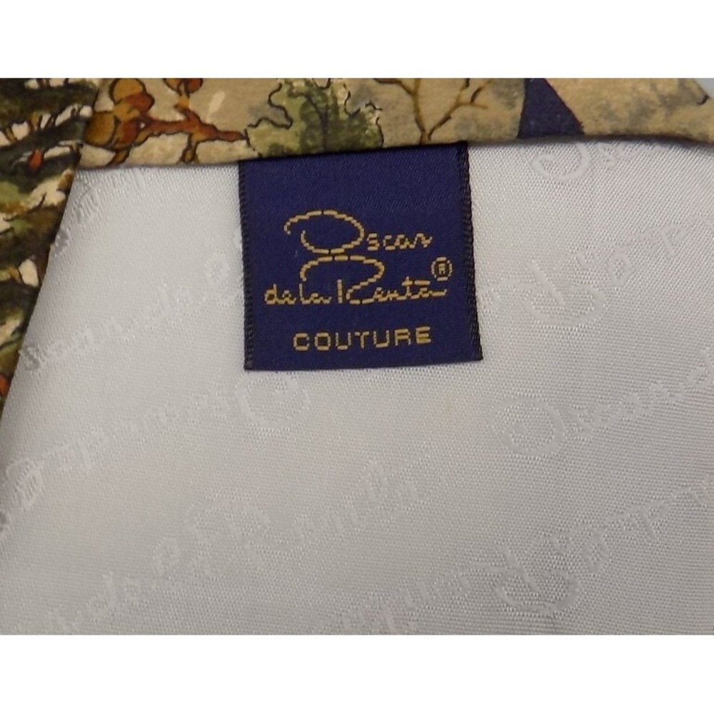 100% Silk Oscar de la Renta Tie Couture Tree Acorn Pinecone Print Hand Sewn USA - Picture 7 of 11